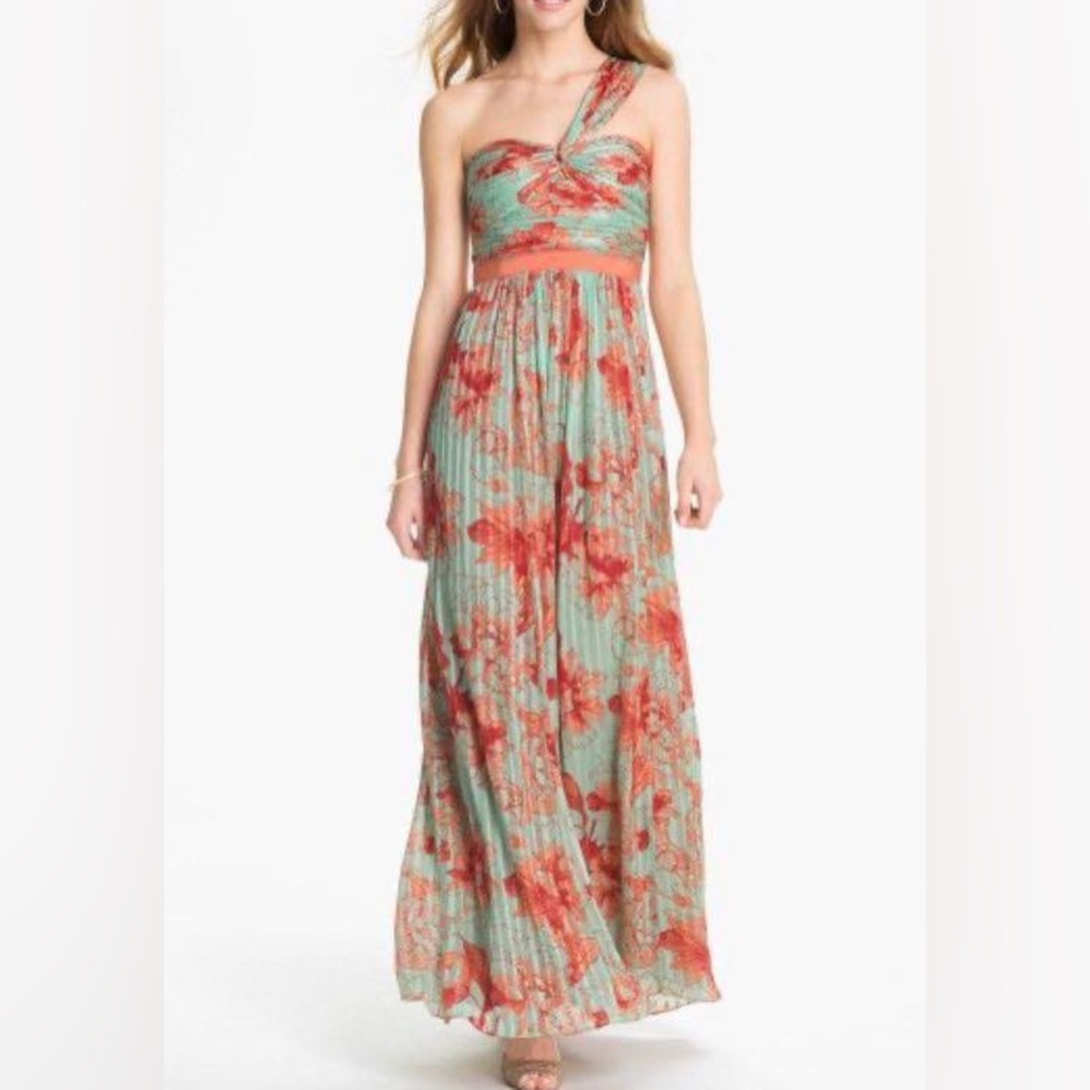 BCBG Maxazria Turquoise Floral Silk Gown